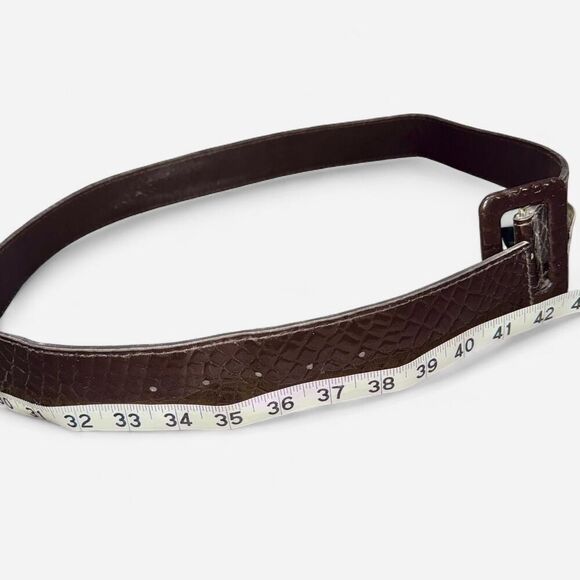 Brown Faux Leather Snakeskin Belt with Chunky Buckle - Picture 3 of 6